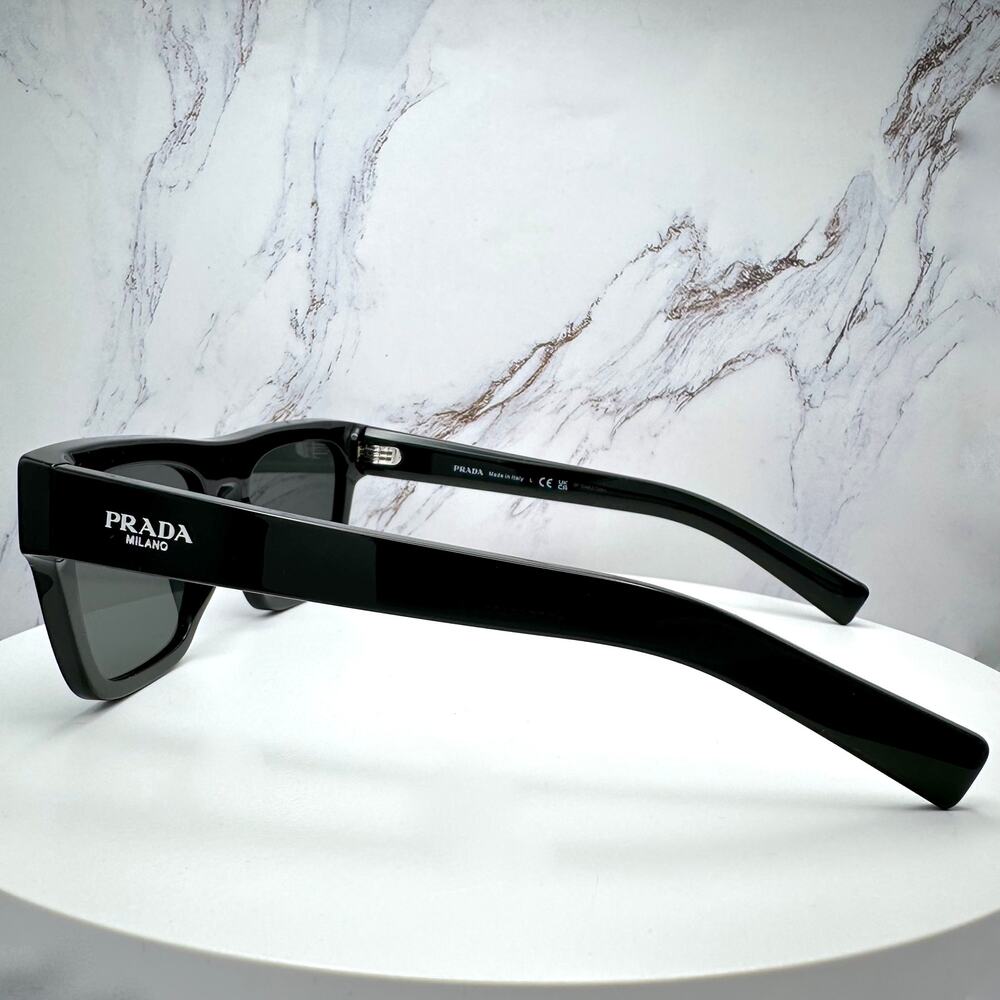 NEW PRADA Sunglasses Black Square Rectangle Gray Lens w/ Box & Case Authentic - Picture 13 of 16